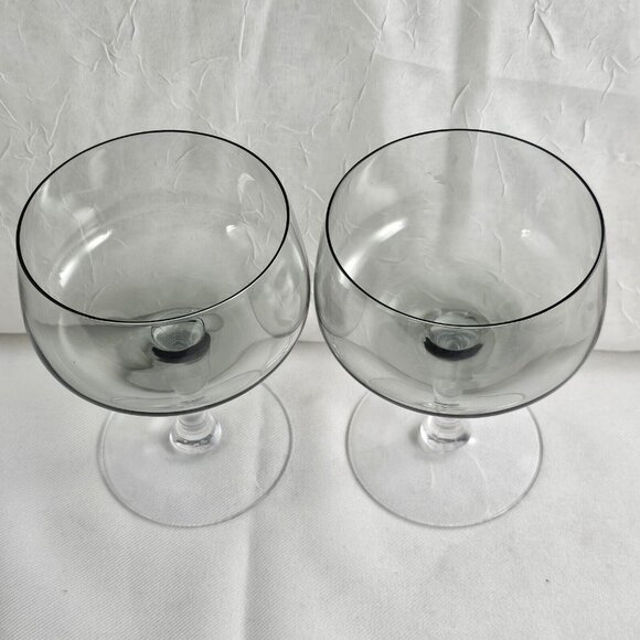 Fostoria  Glamour Gray Champagne Coupes 5" set-2 dessert glasses MCM minimalist - Picture 3 of 10